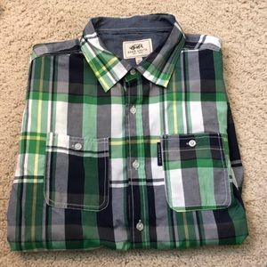 Short sleeve button down.  Medium
